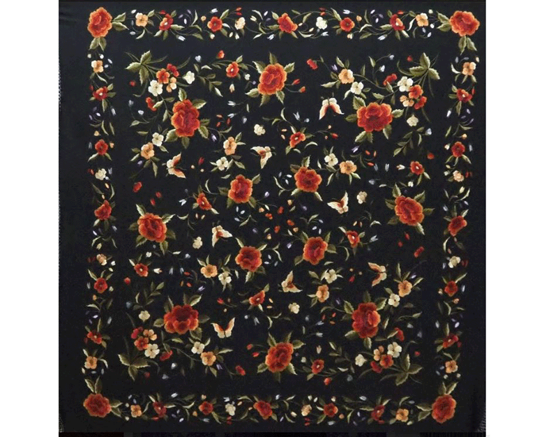 Handmade Manila Embroidered Shawl. Natural Silk. Ref.1011197NGCO